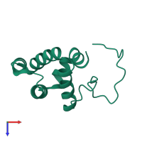 Monomeric assembly 1 of PDB entry 2n7z coloured by chemically distinct molecules, top view.