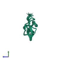 PDB entry 2n8f coloured by chain, ensemble of 20 models, side view.