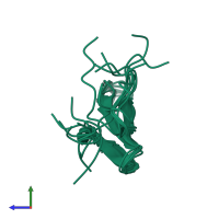 PDB entry 2n8u coloured by chain, ensemble of 9 models, side view.