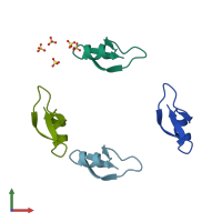 PDB entry 2nlb coloured by chain, front view.