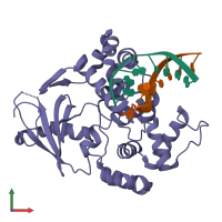 PDB entry 2nof coloured by chain, front view.