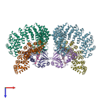 PDB entry 2npp coloured by chain, top view.