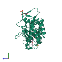 Monomeric assembly 1 of PDB entry 2nru coloured by chemically distinct molecules, side view.