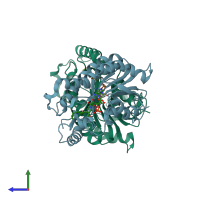 PDB entry 2ntj coloured by chain, side view.