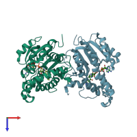 PDB entry 2ntj coloured by chain, top view.