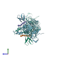 PDB entry 2ntp coloured by chain, side view.