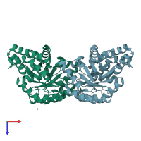 PDB entry 2nuy coloured by chain, top view.