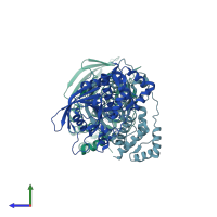 PDB entry 2nv5 coloured by chain, side view.