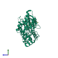 PDB entry 2o0u coloured by chain, side view.