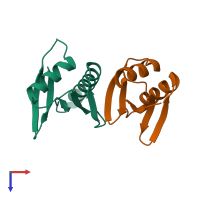 PDB entry 2o2v coloured by chain, top view.