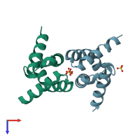 PDB entry 2o7g coloured by chain, top view.