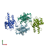 PDB entry 2o9a coloured by chain, front view.