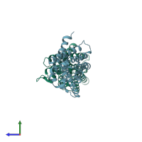 PDB entry 2o9f coloured by chain, side view.