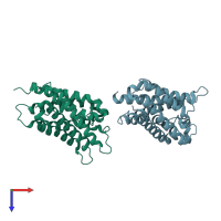 PDB entry 2o9f coloured by chain, top view.