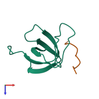 Hetero dimeric assembly 1 of PDB entry 2o9v coloured by chemically distinct molecules, top view.