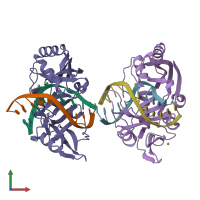 PDB entry 2oaa coloured by chain, front view.
