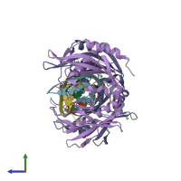 PDB entry 2oaa coloured by chain, side view.