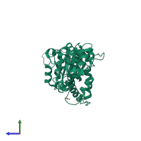 PDB entry 2obl coloured by chain, side view.