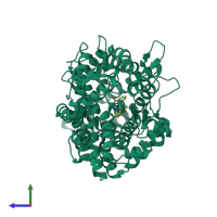 PDB entry 2oc2 coloured by chain, side view.