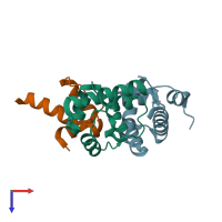 PDB entry 2odg coloured by chain, top view.