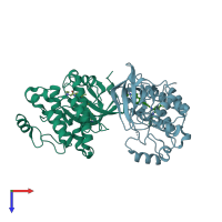 PDB entry 2og8 coloured by chain, top view.