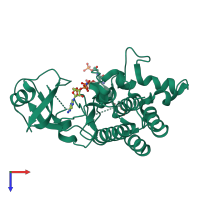 Monomeric assembly 3 of PDB entry 2oid coloured by chemically distinct molecules, top view.