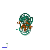 PDB entry 2oih coloured by chain, side view.