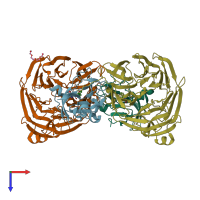 PDB entry 2oiz coloured by chain, top view.