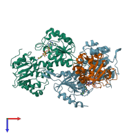 PDB entry 2oor coloured by chain, top view.