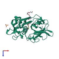 Monomeric assembly 1 of PDB entry 2op3 coloured by chemically distinct molecules, top view.