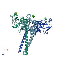 PDB entry 2orj coloured by chain, top view.