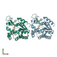 PDB entry 2osb coloured by chain, front view.