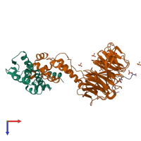 PDB entry 2ovq coloured by chain, top view.