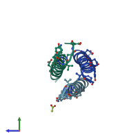 PDB entry 2oxj coloured by chain, side view.