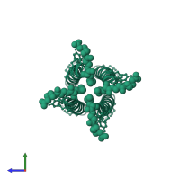 hybrid alpha/beta peptide based on the GCN4-pLI sequence; heptad positions b and f substituted with beta-amino acids in PDB entry 2oxk, assembly 1, side view.