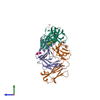 PDB entry 2oz4 coloured by chain, side view.