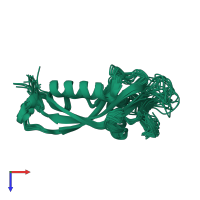 PDB entry 2ozx coloured by chain, ensemble of 21 models, top view.