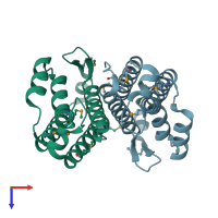 PDB entry 2p1a coloured by chain, top view.