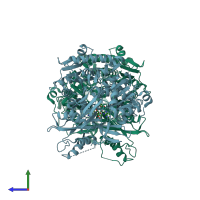 PDB entry 2p20 coloured by chain, side view.