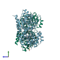 PDB entry 2p6p coloured by chain, side view.