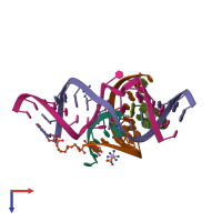 Hetero pentameric assembly 1 of PDB entry 2p7e coloured by chemically distinct molecules, top view.