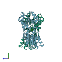 PDB entry 2p9h coloured by chain, side view.