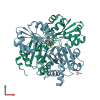 PDB entry 2pb4 coloured by chain, front view.