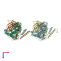 PDB entry 2pbi coloured by chain, top view.