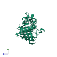 PDB entry 2pbn coloured by chain, side view.