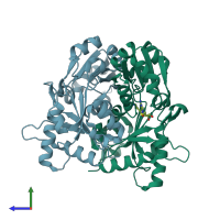 PDB entry 2pci coloured by chain, side view.