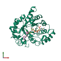 PDB entry 2pdc coloured by chain, front view.