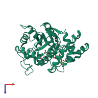 PDB entry 2pdc coloured by chain, top view.