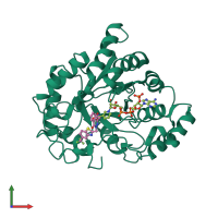 PDB entry 2pdm coloured by chain, front view.