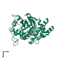 PDB entry 2pdm coloured by chain, top view.